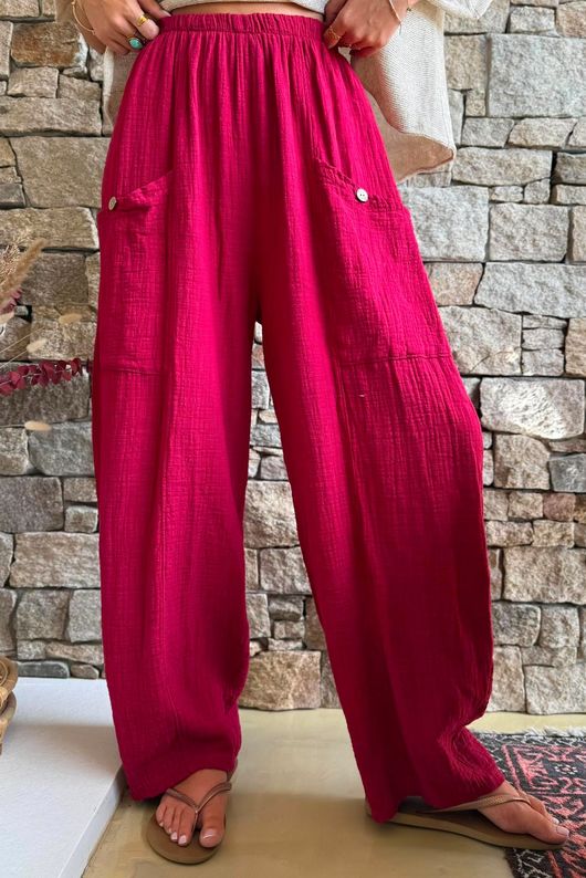 Suri Cushion Cotton Button Pocket Barrel Pant Sangria